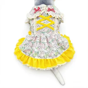 Cute Lolita pet dress for cats and small dogs sweet floral ruffled puppy apparel cute cat clothes