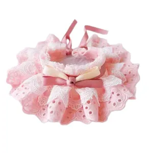 Pink lace pet bib for dogs and cats, sweet collar with bows and ribbons for small pets daily wear.