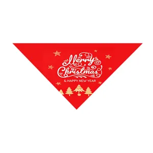 Red Christmas pet bandana with festive tree print, perfect holiday costume accessory for dogs.