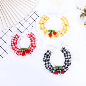 Fresh style pet scarf with cute lace and cherry decoration for dogs and cats, lovely collar bib.