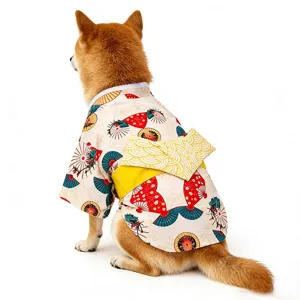 Japanese style pet kimono clothes for dogs and cats, cute summer puppy costume with bow.