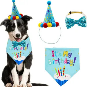 Dog birthday party hat bandana bow tie set cute pet celebration costume accessories