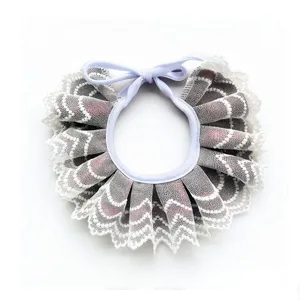Detailed view of cute lace pet bib for cats and small dogs, princess style collar ruff.