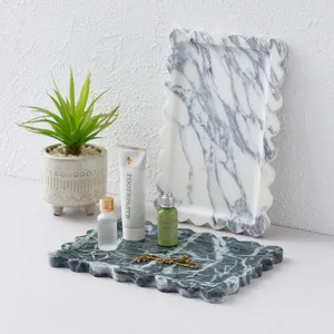 Vassoio Decorativo in Marmo Naturale Quadrato in Pizzo Vassoio Portaoggetti Lusso Aromaterapia Gioielli Organizzatore Soggiorno Arredamento