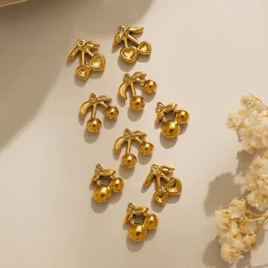 Gold cherry pendant detail showing heart and round shapes for DIY jewelry, keychains and bag charms.