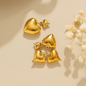 Gold stainless steel puffy heart pendant charms for DIY jewelry making accessories parts.