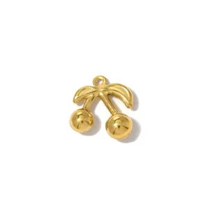 Gold cherry pendant charm for DIY jewelry making, cute keychains and chic bag accessories.