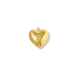 Gold stainless steel puffy heart pendant charm for DIY jewelry making and accessories