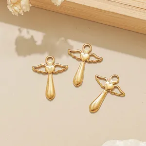 Goldener Edelstahl Herz Engel Flügel Zauberstab Anhänger für DIY Schmuck Zubehör Basteln.