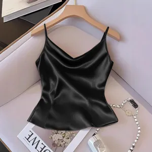 Elegant satin camisole featuring a chic cowl neck and delicate straps for women.