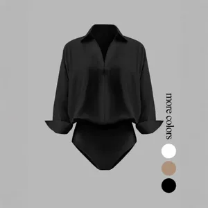 Mujer body camisa manga larga cuello V minimalista de color sólido elegante y moderno