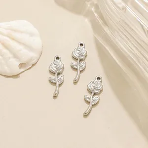 Stainless steel rose flower charms detailed view, perfect for DIY necklaces and earrings.