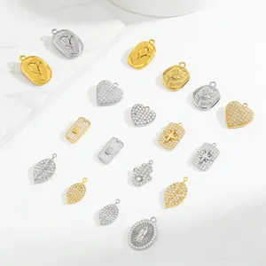 Edelstahl Zirkonia Anhänger Blume Blatt Herz Hand der Fatima Jungfrau Maria Charms Für DIY Schmuckherstellung Zubehör