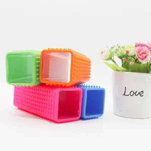 Silicone pet hair removal brush rectangular cat dog fur remover cleaning tool multi color set
