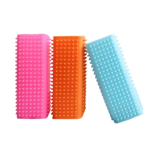Rectangle silicone pet hair removal brush set, three colorful reusable fur remover tools.