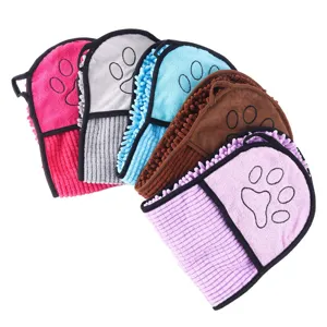 Guante Toalla de Perro Gato de Chenilla Absorbente Secado Rápido Set Multicolor