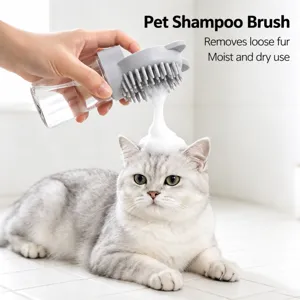 Pet Bath Brush Silicone Cat Dog Massage Grooming Brush Pet Shampoo Dispenser Soft Bristles Shedding Cleaning Tool