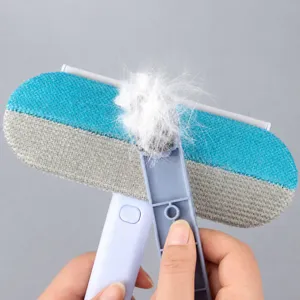 Pet hair remover brush, double-sided lint roller and carpet scraper for cat and dog fur cleaning.