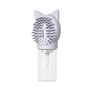 Main view of grey cat ear pet bath brush with dispenser, ideal for cat and dog massage