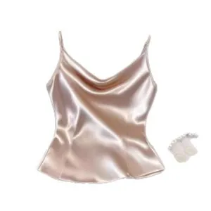 Women Fashion Satin Camisole Solid Color V Neck Slender Strap Vest Main Product View