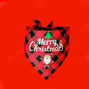 Weihnachten Kariertes Haustier Halstuch Detail, Rot Schwarzer Hundeschal, Katze Feiertag Latz.