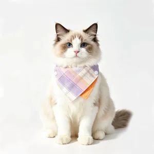 Detail shot of reversible plaid pet bib with snap buttons for cats and dogs cute accessory