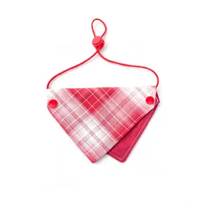 Red plaid pet bandana double-sided cat dog collar adjustable triangular bib decoration