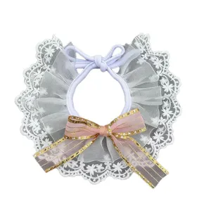 Cute lace pet cat dog collar with pink bowknot ruffle mesh neck strap accessories bib main view