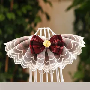 Babero para mascota a cuadros encaje collar gato perro accesorio elegante para animales pequeños