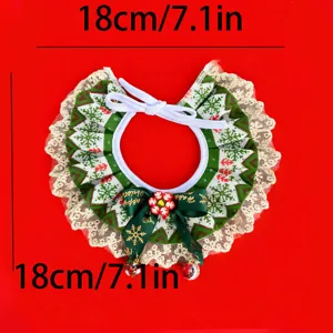 Christmas pet bib scarf with lace trim and lovely bells, festive dog cat neckwear accessory.