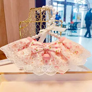 Sweet strawberry pet bib lace cat dog collar sweet fairy style pet photo accessory and neck decoration.