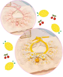 Sweet pet bib and collar with lace pearls and bows, perfect cute cat and dog photography accessory.