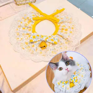Sweet fruit pet lace bib collar detail with delicate lace trim and cute yellow bell.