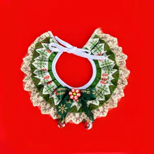 Christmas pet bib collar with cute snowflake pattern, lace trim and bow for dogs and cats.