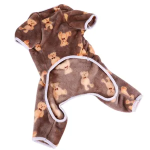 Cute brown bear print pet four-legged clothes autumn winter flannel warm dog puppy cat apparel