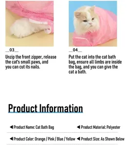 Detail view of the multi-functional cat washing and grooming mesh bag with zipper design.