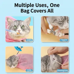 Multi-Functional Cat Grooming Bag Breathable Mesh Bathing Bag Anti-Scratch Restraint Tool