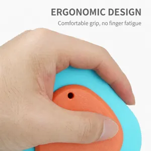 Ergonomic pet hair remover brush for dogs and cats, blue and orange plastic cleaning tool.