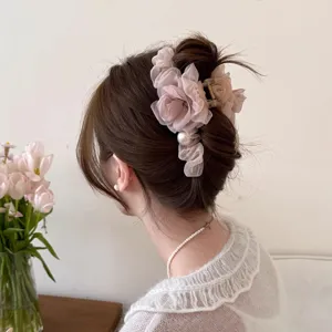Koreanische Mesh Perle Blume Haarklammer fuer Damen elegante Haarstyling Zubehoer neu.