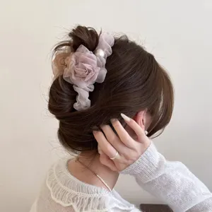 Koreanischer Stil Netto Perle Blume Haarkralle für Damen elegante Hochsteckfrisur Haarspange