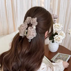 Koreanische Mesh Perlen Blumen Haarklammer fuer dickes Haar elegante taegliche Frisur