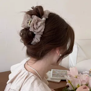 Koreanische Netzperlen Blumen Haarkralle für elegante Hochsteckfrisuren, stilvolles Haar-Accessoire