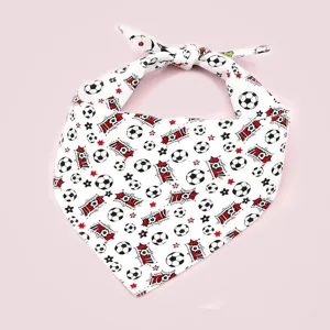 Detail shot of the soccer themed pet bandana, perfect for dogs and cats cute wear.