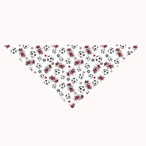 Detailed view of soccer theme pet bandana with GOAL comic print, perfect for cats and dogs.