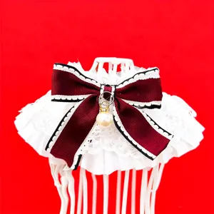 French style lace pet bib collar with bow and pearl for cats and dogs cute neckwear main