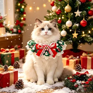 Noël animal bavoir collier chat chien festif costume ruban rouge dentelle belle décoration