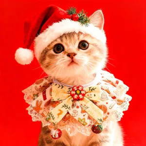 Princess Style Christmas Pet Collar Cute Dog Bib Scarf Lace Bowknot Bell Holiday Pet Apparel Accessories For Cats Dogs