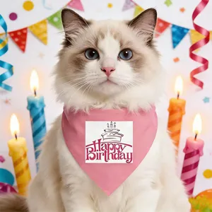 Süßes rosa Haustier Hund Katze Geburtstag Halstuch Bandana mit Torte und Partydeko.