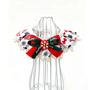 Bavoir de noël pour animal de compagnie, nœud rouge et vert avec dentelle, accessoire mignon.