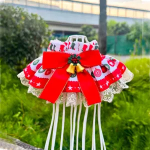 Bavaglino di Natale per animali sciarpa per cani gatti con fiocco rosso e pizzo elegante.